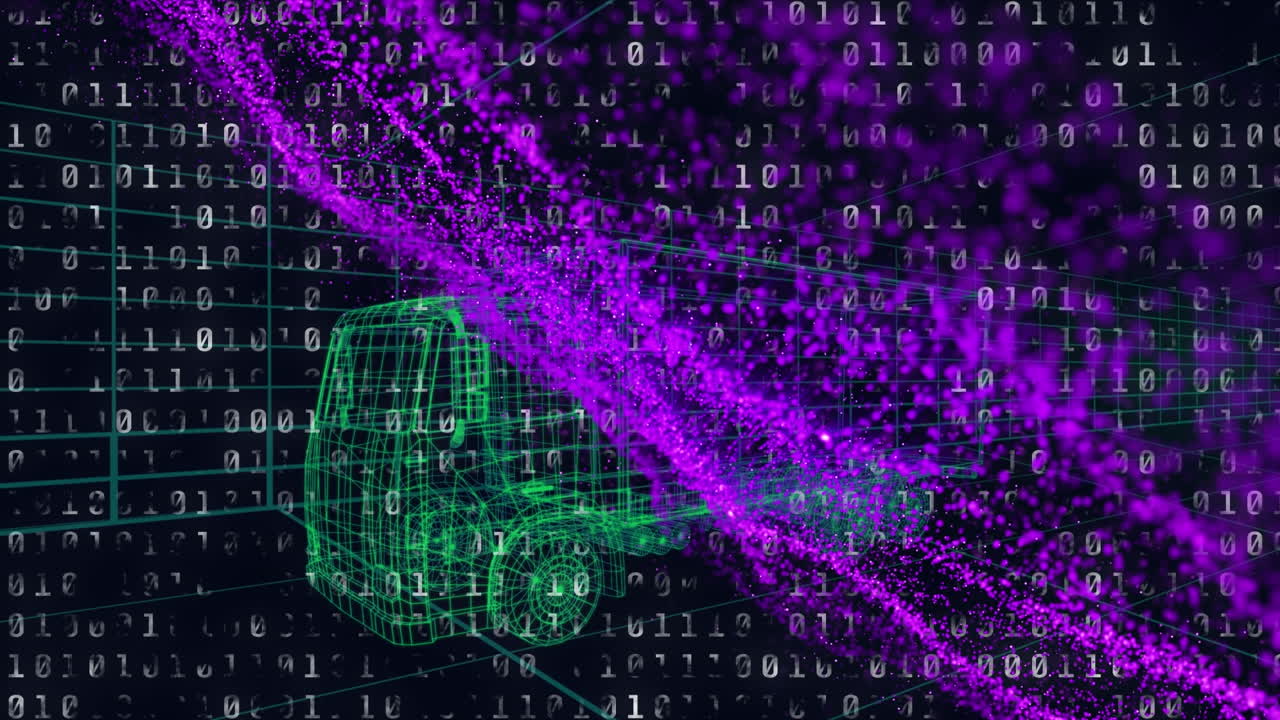 animación de spots y camión sobre procesamiento de datos