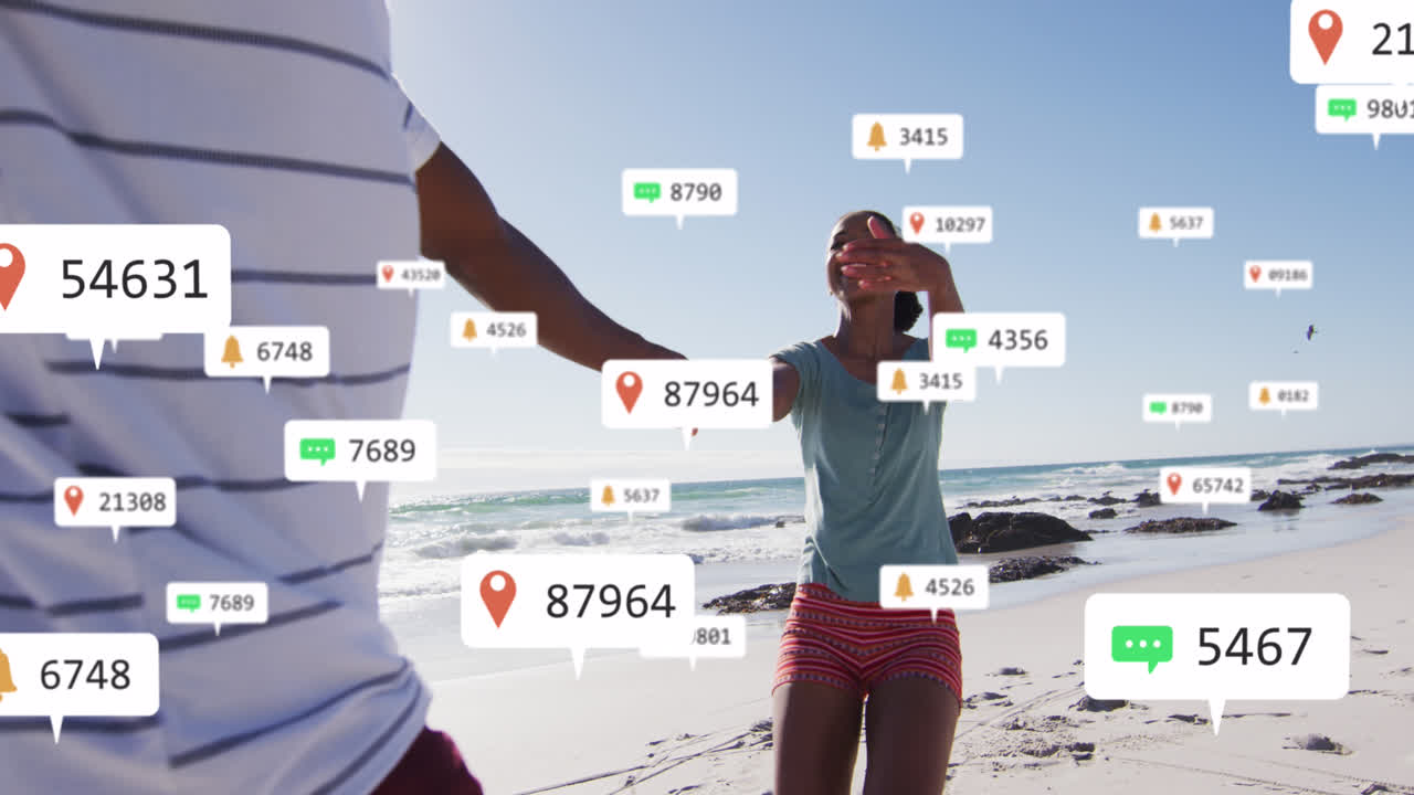 animación de iconos de los medios sobre una pareja afroamericana