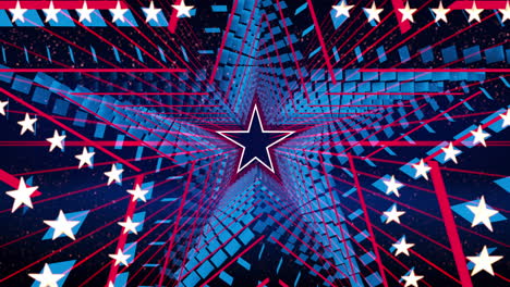 blue and red magic star background in loop, stage video background for nightclub, visual projection, music video, tv show, stage led screens, party or fashion show