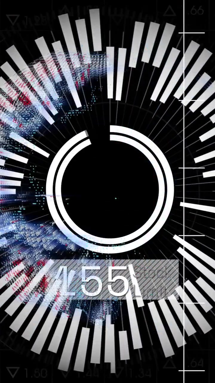 Circular bar graph animation over currency exchange rates and financial data
