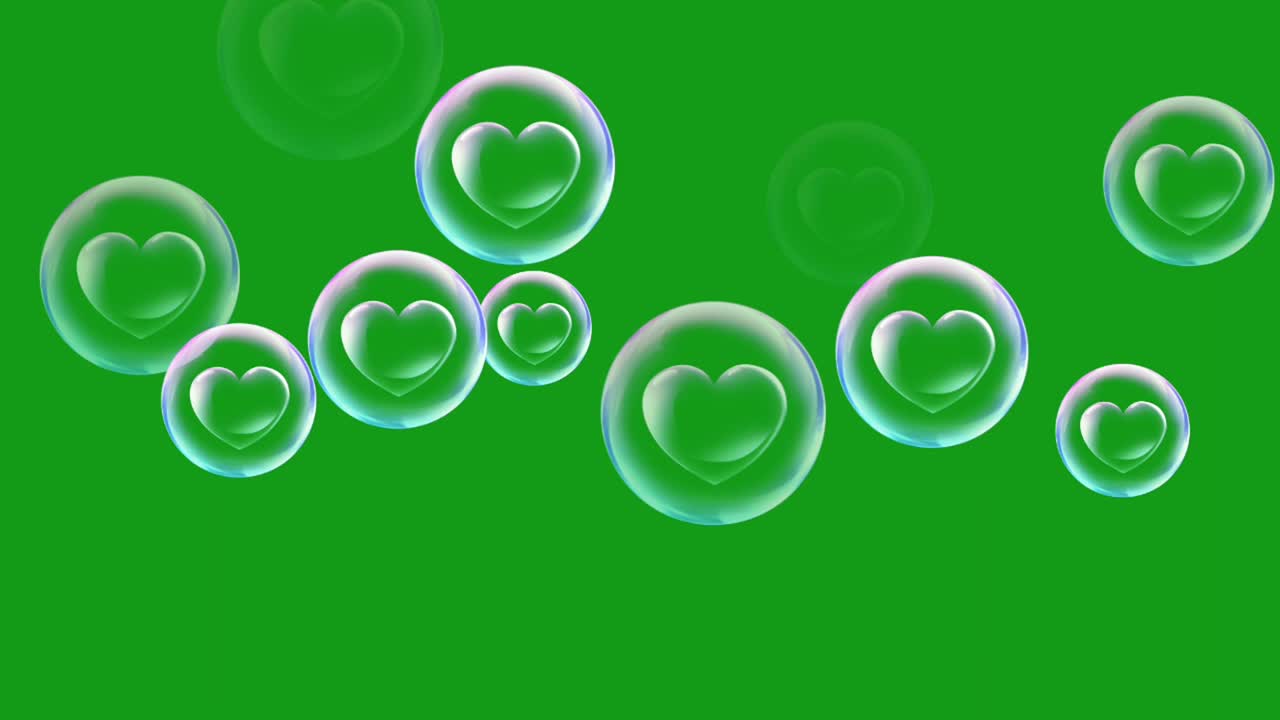 Heart bubbles green screen motion graphics