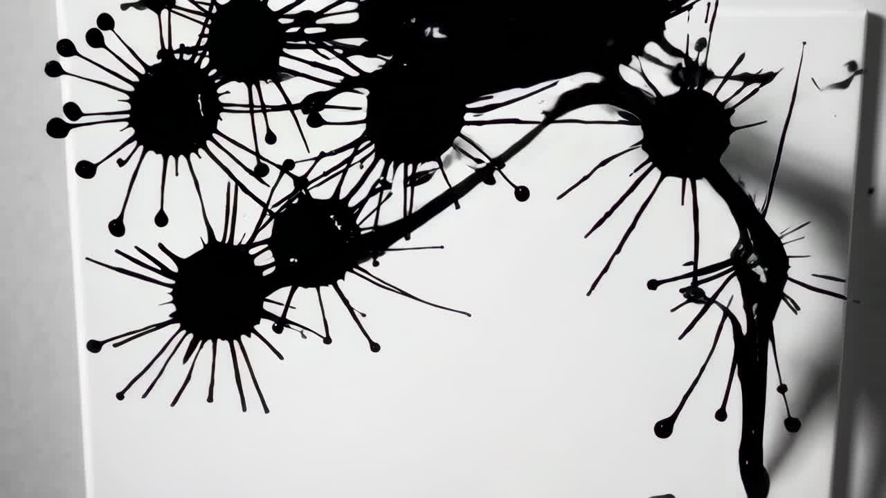 Abstract Black Ink Splatters on White Background