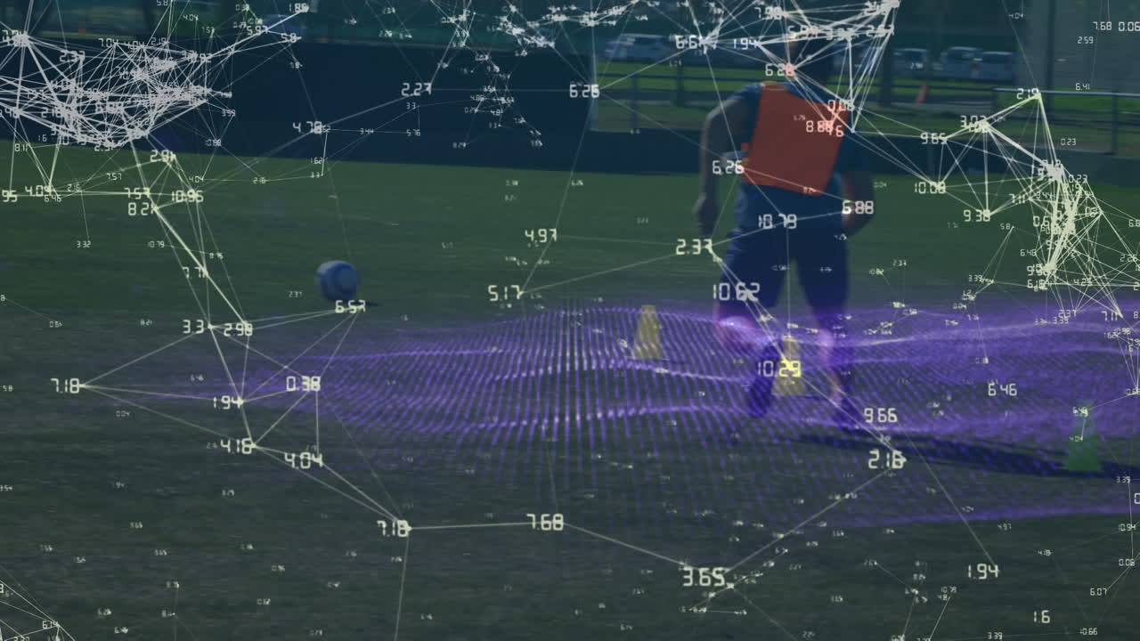 다양한 남성 축구 선수들이 운동하는 데이터를 처리하는 애니메이션