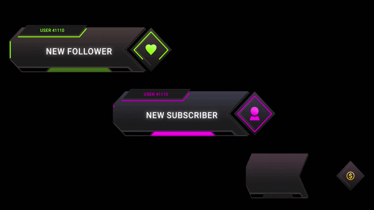 animación de iconos y textos de redes sociales sobre un fondo negro