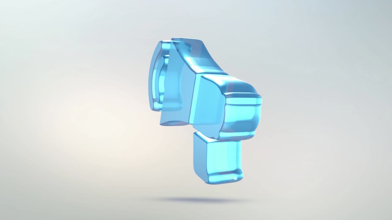 메가폰 아이콘은 유리로 만들어져 있으며, 알파 채널이 파란색과 녹색으로 된 투명한 회전 메가폰 이콘이 있습니다.