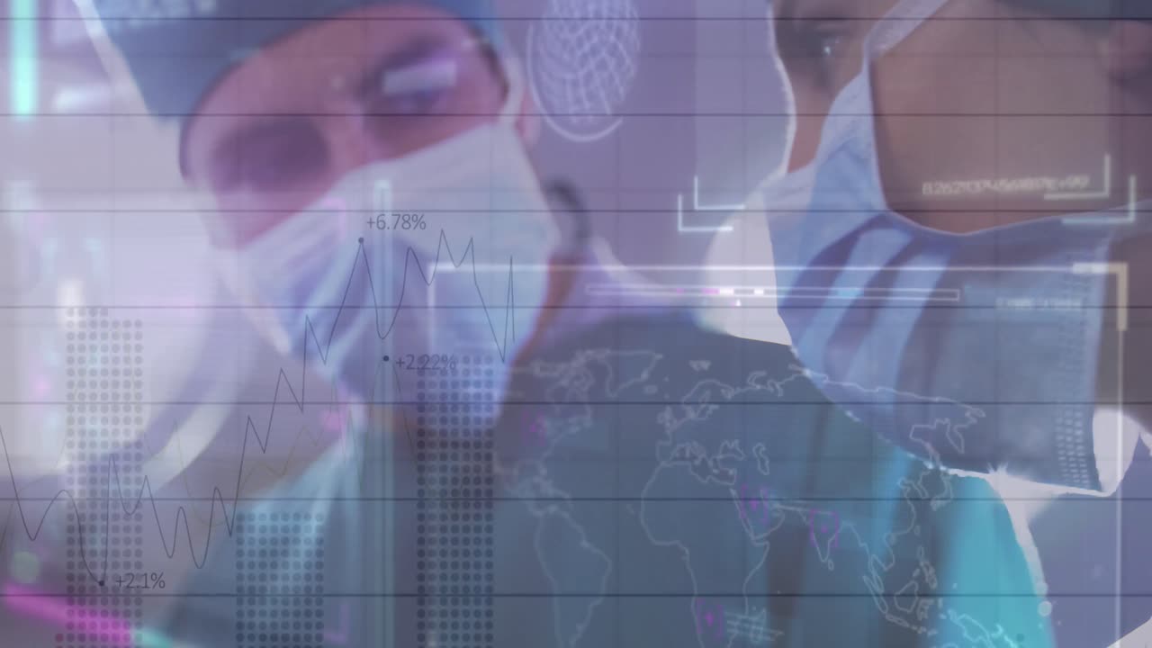 animación de la interfaz con el procesamiento de datos sobre diversos cirujanos que realizan operaciones en el hospital