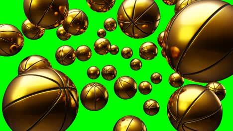 many gold basketball balls on green chroma key.