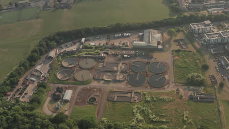 Circling-aerial-shot-over-Braywick-Recycling-and-Refuse-Centre-Water-treatment-plant