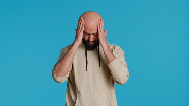 Muslim man suffering from serious migraine on camera