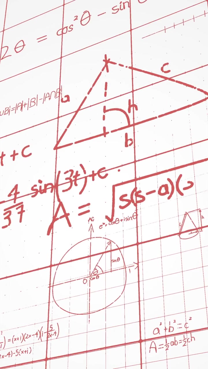 Animation of mathematical equations, diagrams and formulas against sqaured lined white background
