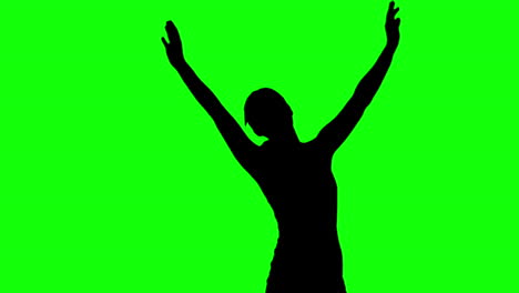 Silhouette-Einer-Frau,-Die-Die-Arme-Hebt,-Auf-Einem-Greenscreen