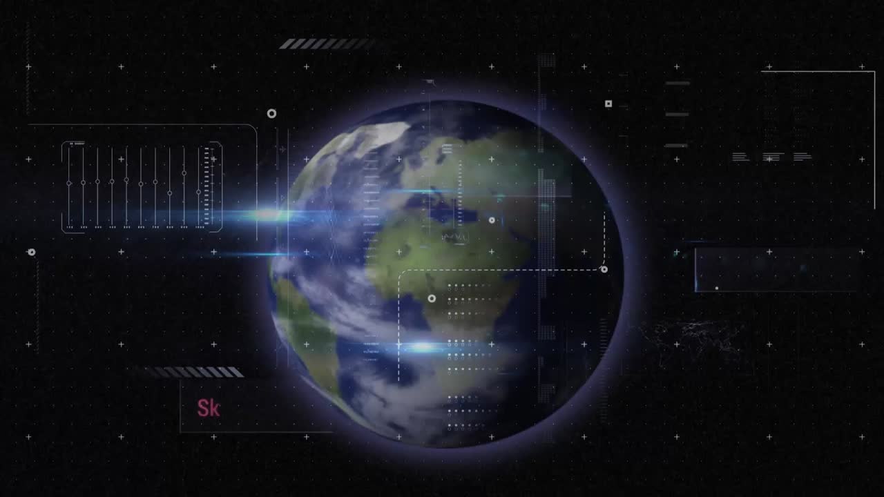 Animation of data processing over globe on blue background