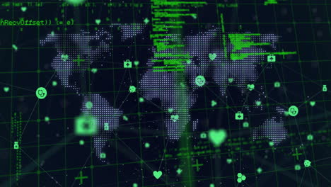 animation of network of connections with icons and data processing