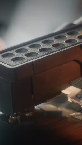 close-up view of a record player stylus on a vinyl record.
