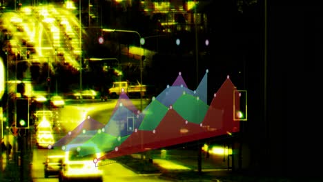 animación del procesamiento de datos estadísticos contra el tráfico urbano por la noche