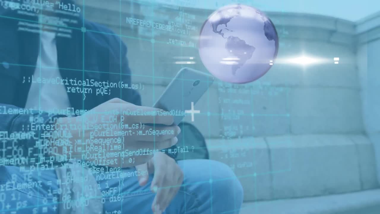 스마트폰을 사용하여 지구의 애니메이션과 인간에 대한 데이터 처리