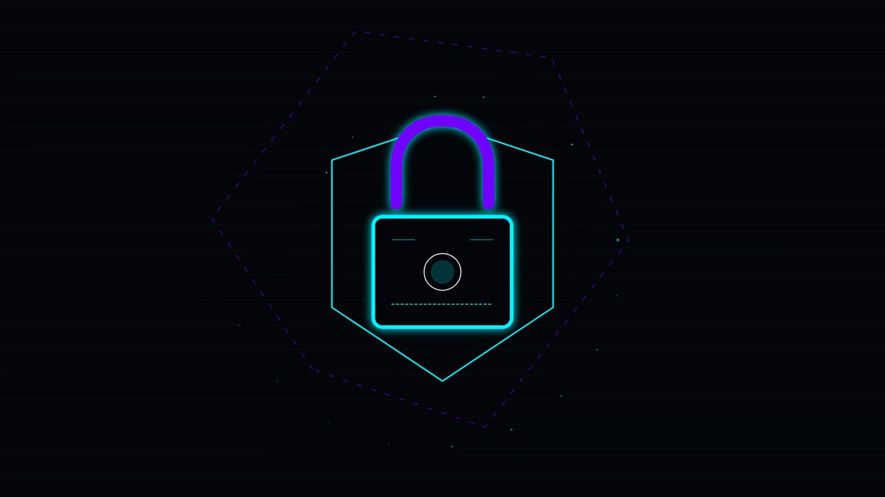 Neon Glowing Padlock Icon Representing Cybersecurity and Data Protection