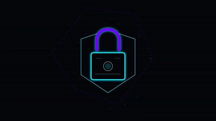 Neon Glowing Padlock Icon Representing Cybersecurity and Data Protection