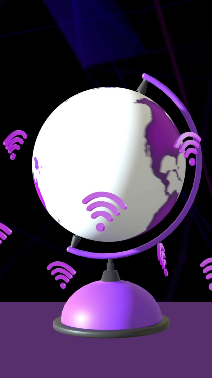 Animation af globus med Wi-Fi-ikoner på sort baggrund