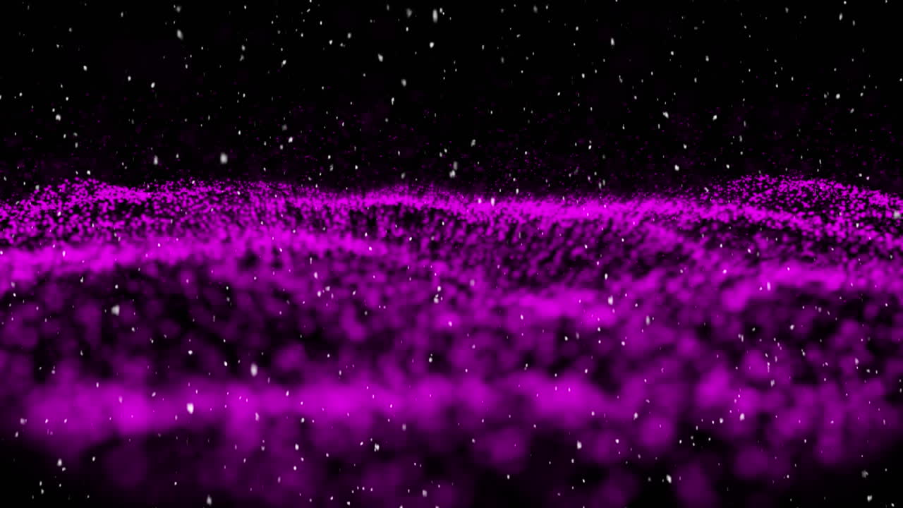 Animation of snow falling over purple glowing mesh