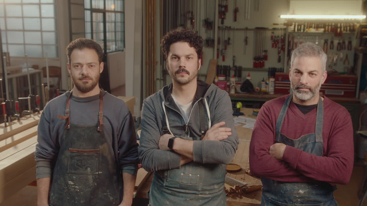 Three Carpenters in a Workshop