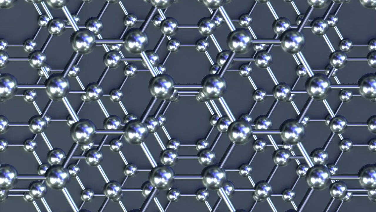 Tech Graphene Stack loop Vertical Chrome with an alpha channel. This nano technology 3D animation represents engineering at the molecular level.
