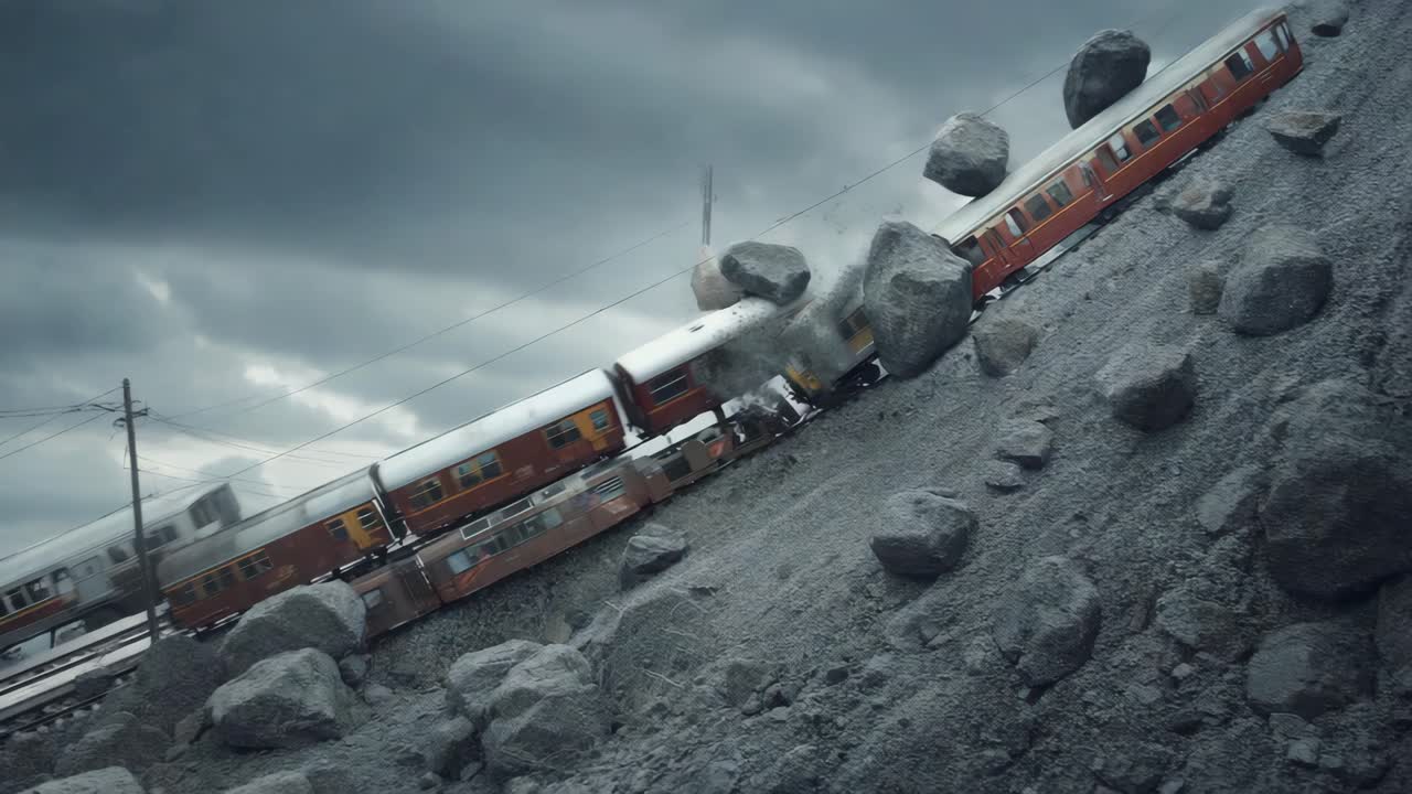 Train Wreck on Rocky Slope