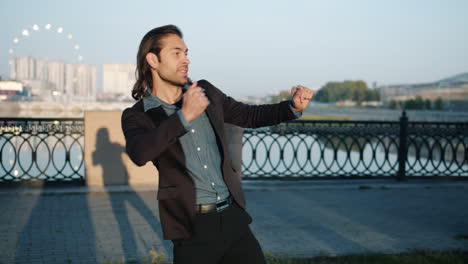 man dancing in the city