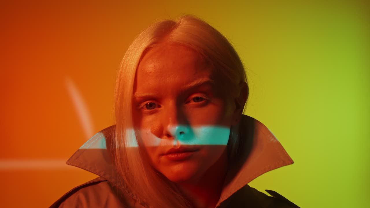 Artistic Portrait of Woman with Colorful Lighting