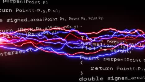 animation of waves and data processing on black background