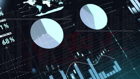 gráficos de datos financieros y gráficos de animación sobre el mapa mundial y los datos del mercado de valores