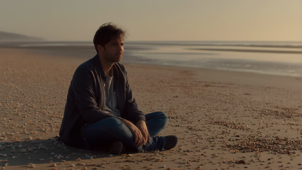un homme assis sur une plage