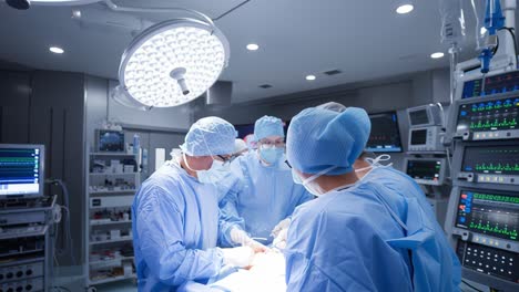 professional surgeons performing surgery in modern operating room