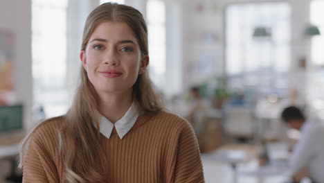 portrait beautiful business woman smiling happy entrepreneur enjoying successful startup company proud manager in office workspace