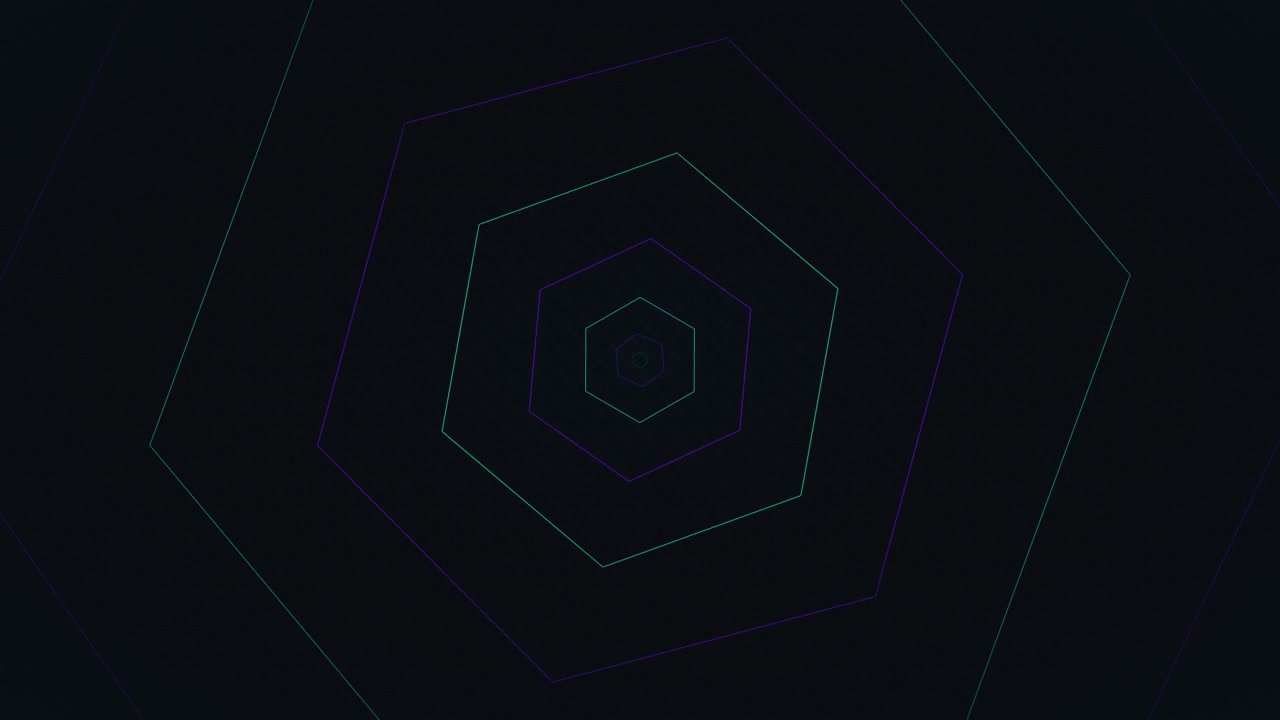 Abstract Animation of Concentric Hexagons Pulsing on Dark Background