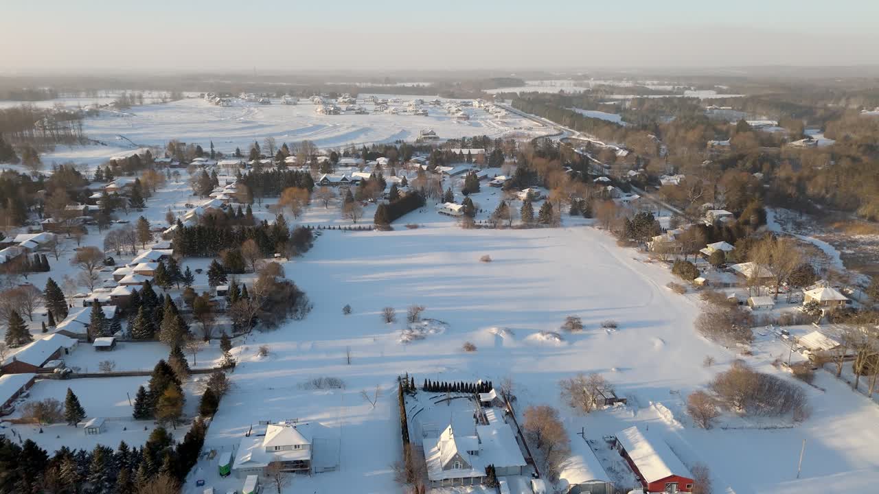 Snowy winter landscape over Alton in Caledon, Ontario, showcasing a rural scene