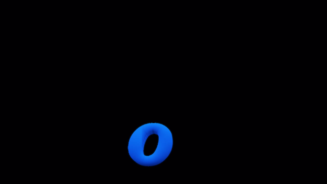 Lettera O blu che brucia sul canale alfa