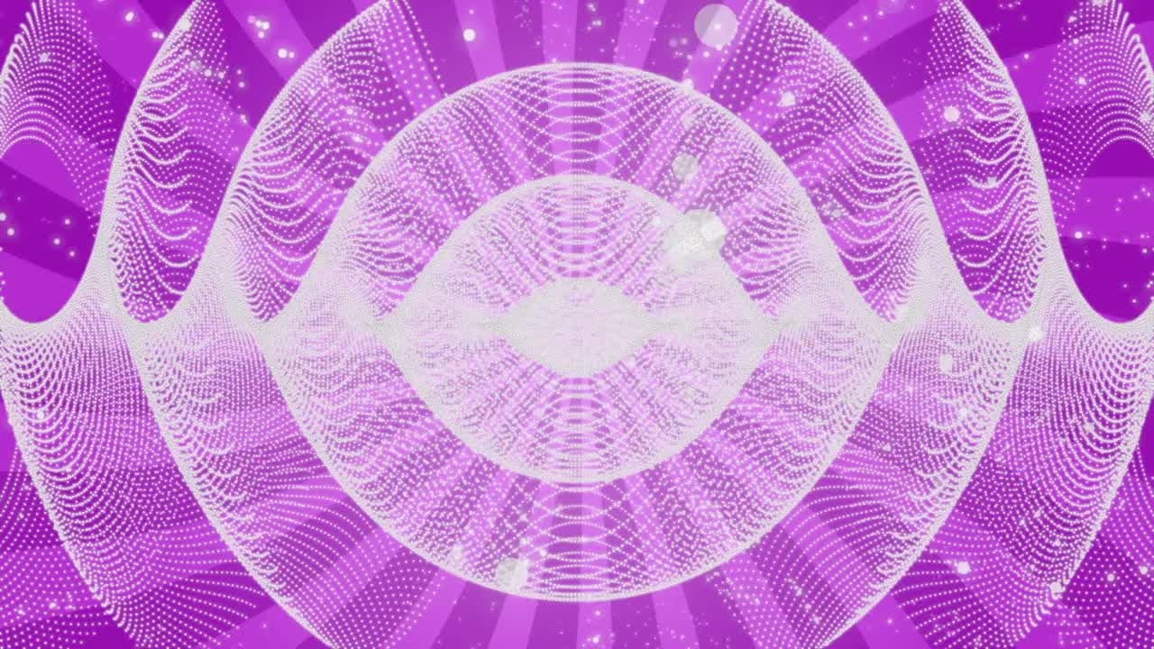 animación de formas lineales blancas que se mueven sobre un fondo giratorio de rayas rosadas