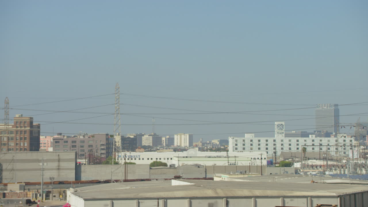 Downtown Los Angeles pan shot with skyscrapers seen in the background