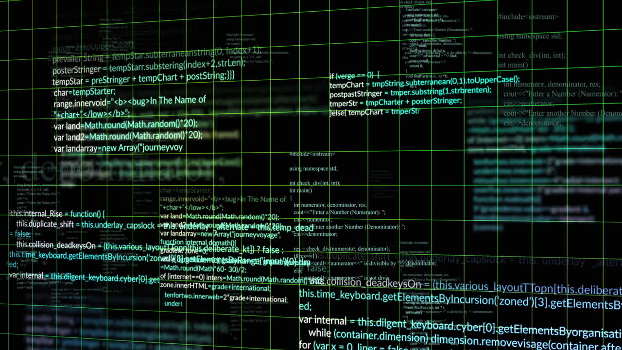 Animation of data processing on black background