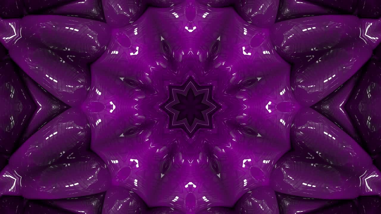 Sfondo decorativo astratto ornato in 3D in loop. Caleidoscopio ipnotico