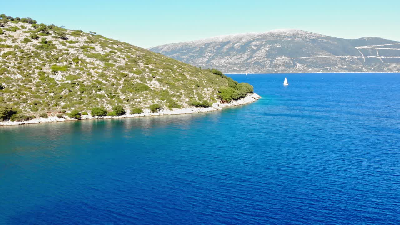 Calm Blue Waters Of Ithaca Strait From Agia Sofia Beach In Greece