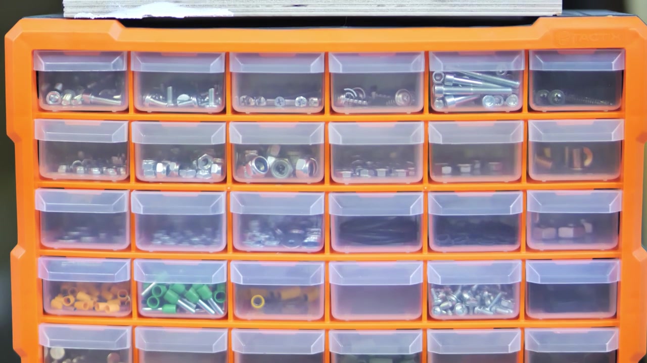 Hardware drawers show sorted fasteners and fittings for efficient repair tasks