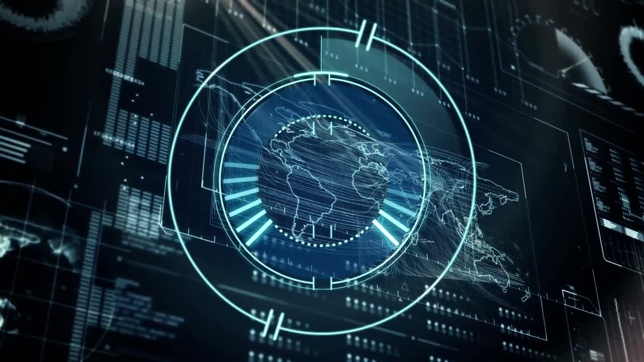 Animation of data processing and scope scanning over worldmap
