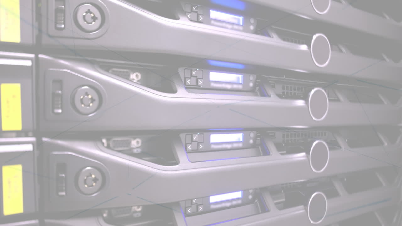 컴퓨터 서버 하드웨어의 애니메이션은 희미한 색조로