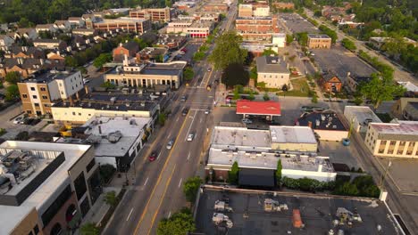 iconic downtown of small american town called dearborn in michigan, usa. aerial view