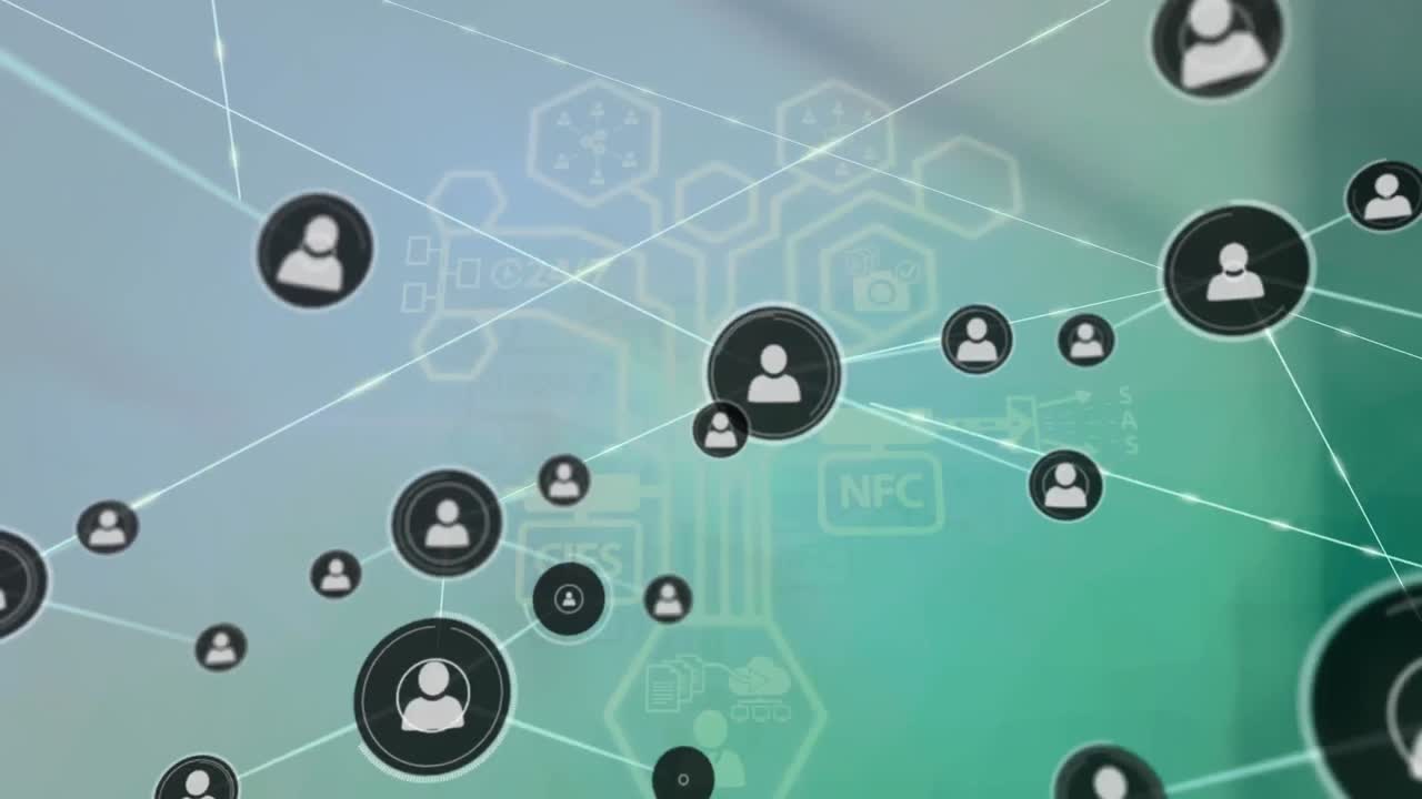 animación de la red de conexiones con iconos digitales