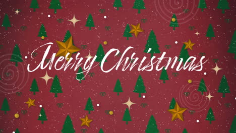 animación de feliz navidad texto sobre árboles de navidad