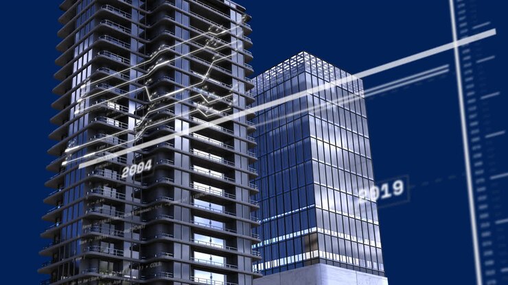 Animação de processamento de dados sobre a paisagem urbana