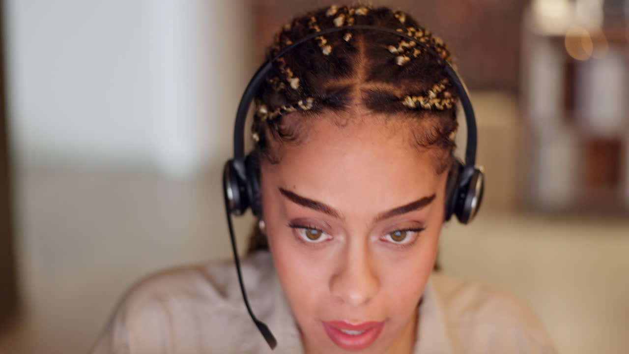 Call center, speaking and black woman